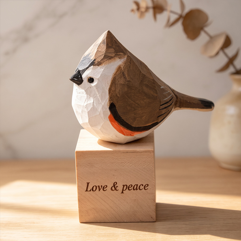 Personalized Hand-Carved Wooden Bird Sculpture Rustic Bird Decor Nature Enthusiast Gift Memorial Gift for Family
