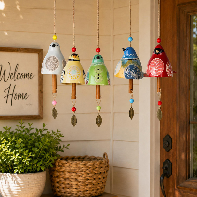 Personalized Unique Bird Lover Gift  Custom Name Bird Chime Garden Porch Wind Ornament Ceramic Bird Hanging Decor Memorial Keepsake