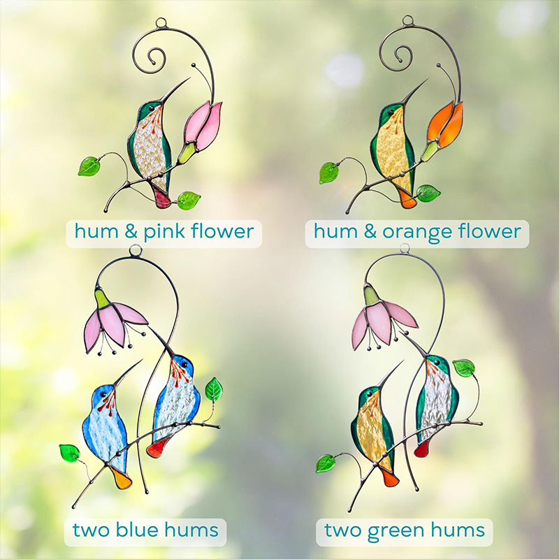 Personalized Hummingbird Stained Glass Sun Catcher Grandma Gifts Flower Stained Glass Window Hangings Gift for Mom Family