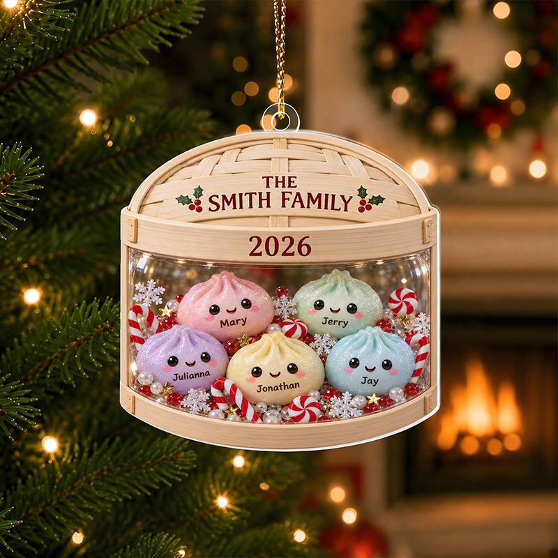 Personalized Glitter Dumpling Ornamentv Family Squishy Style Christmas Ornament Custom Family Ornament with 1-6 Names Kids Christmas Gift