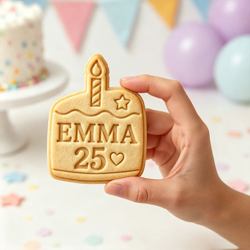 Personalized Name & Age Birthday Cookie Cutter with Stamp, Personalized Number Embosser, Baking Tool
