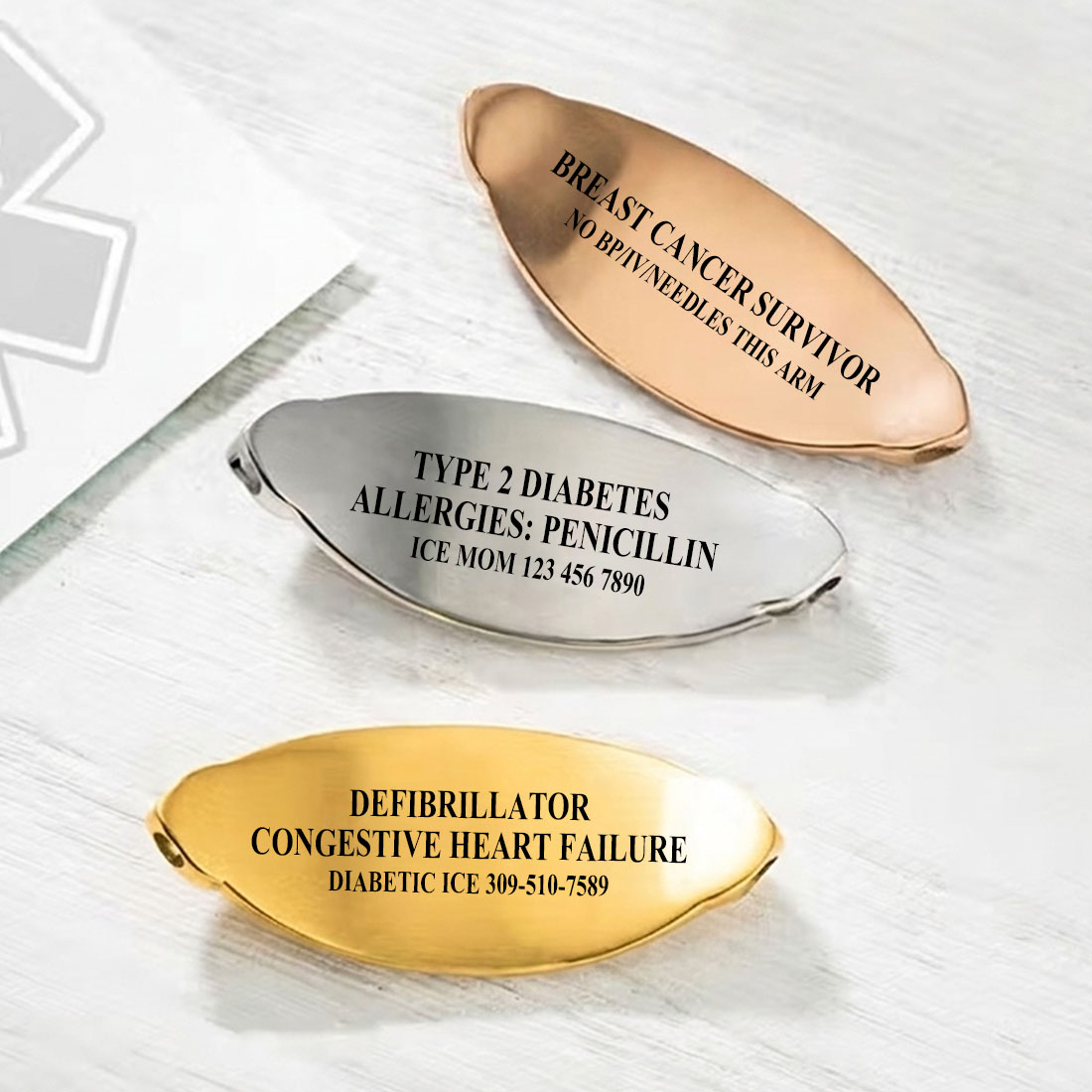 Personalized Star of Life Medical Alert ID Emergency Multi-Layer Bracelet with Engraved Text Gift for Allergy Diabetic Women
