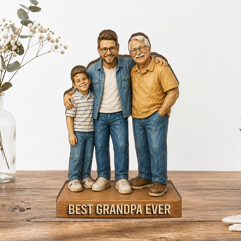 Personalized Family Wooden Block Custom Photo Wooden Block Father’s Day Decor Grandpa Wooden Block Keepsake Family Wood Sign Gift