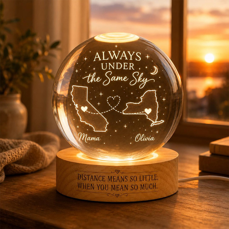Personalized Long Distance Gift Crystal Ball Night Light Custom State to State Keepsake Mother Daughter Gift Family Connection Decor