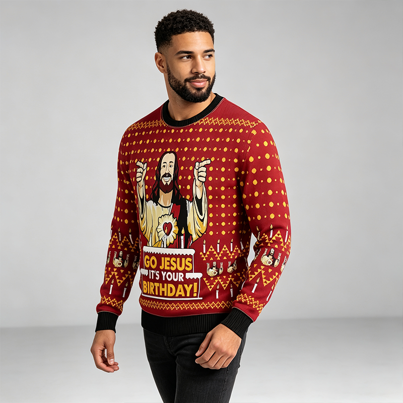 Go Jesus It’s Your Birthday Sweater, Funny Christian Ugly Christmas Sweater, Religious Holiday Pullover, Faith Gift for Men and Women