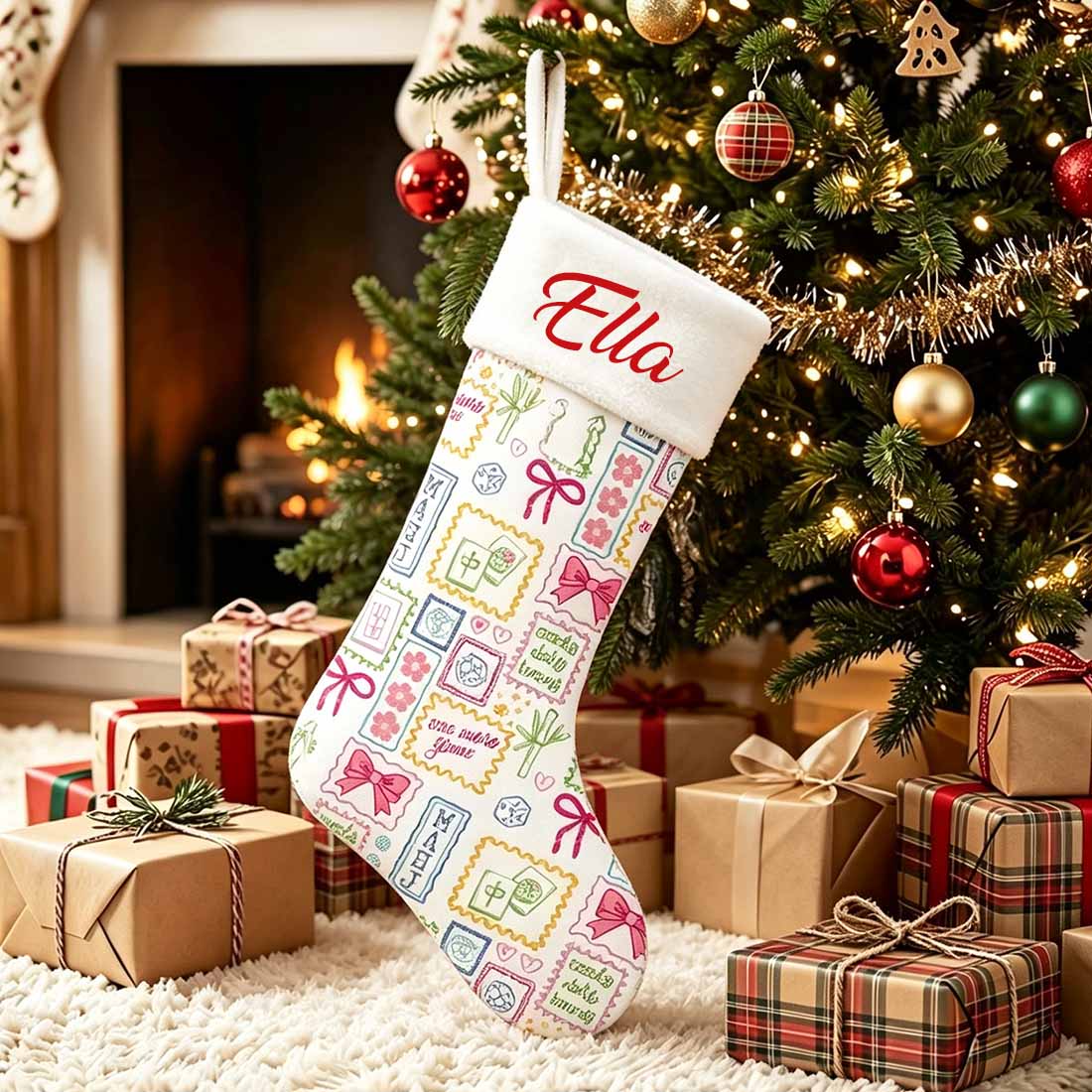 Personalized Mahjong Christmas Stocking Custom Name Game Christmas Stocking for Mahjong Lover