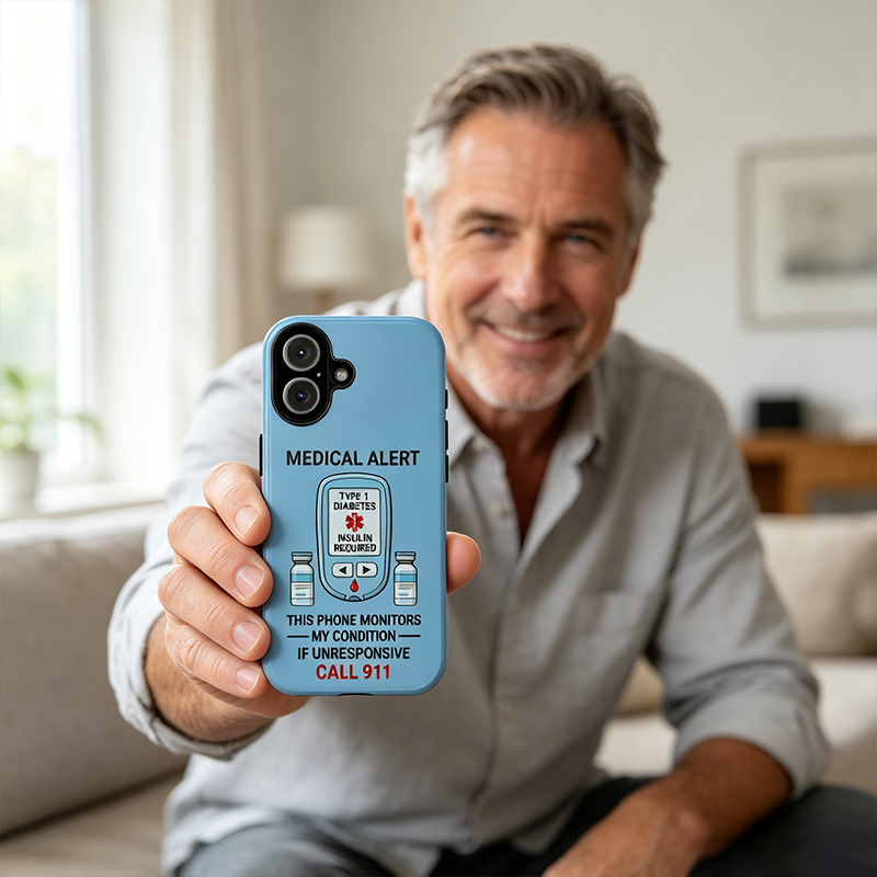 Personalized Type 1 Diabetes Medical Alert Phone Case | Insulin Required, Call 911