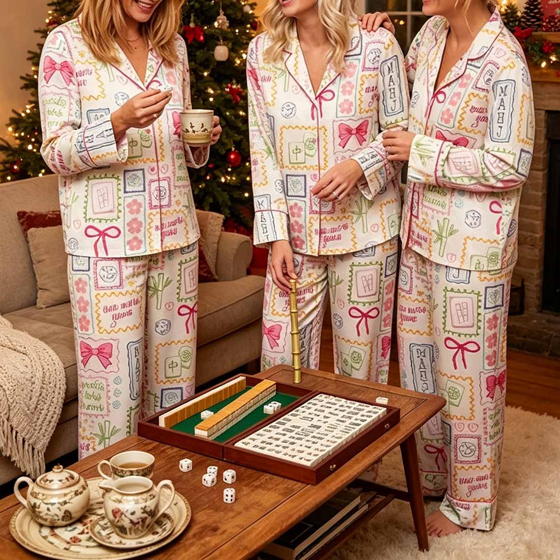 Mahjong Pajama Set Board Game Loungewear Gift for Mahjong Lover Matching Sleepwear