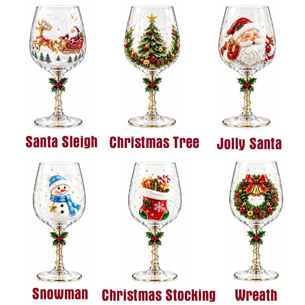 Personalized Christmas Wine Glass Set Hand Painted Holiday Goblet Gift Box For Family Friends Party Dinner Table Decoration