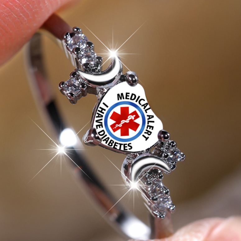 Diabetes Medical Symbol Ring for Woman Medical Alert Ring Emgengercy Info Ring