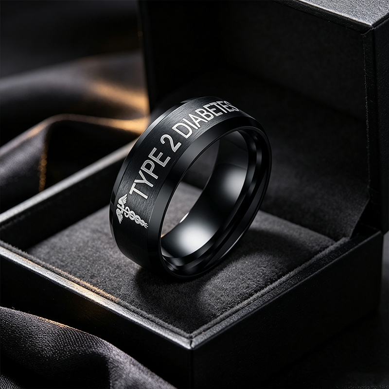 Men Personalized Medical Alert ID Ring Matt Surface Engraved Emergency Jewelry Free Engraving