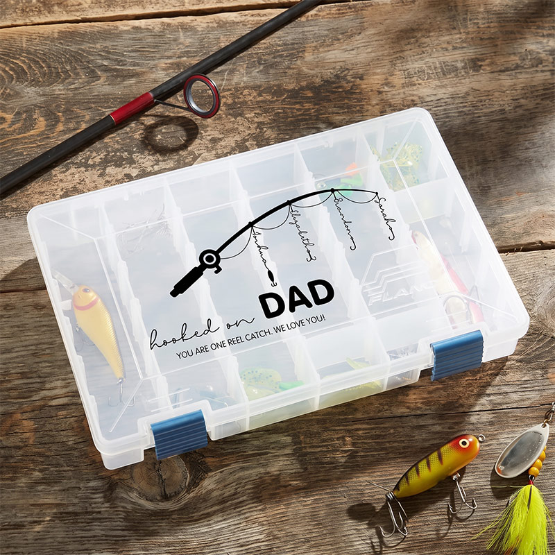 Personalized Hooked On Dad Plano Tackle Fishing Box Storage Box Gifts for Him Father's Day Gifts Fisherman Gifts