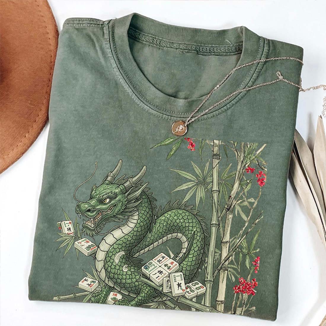 Dragon Mahjong T-Shirt Bamboo Tile Graphic Shirt