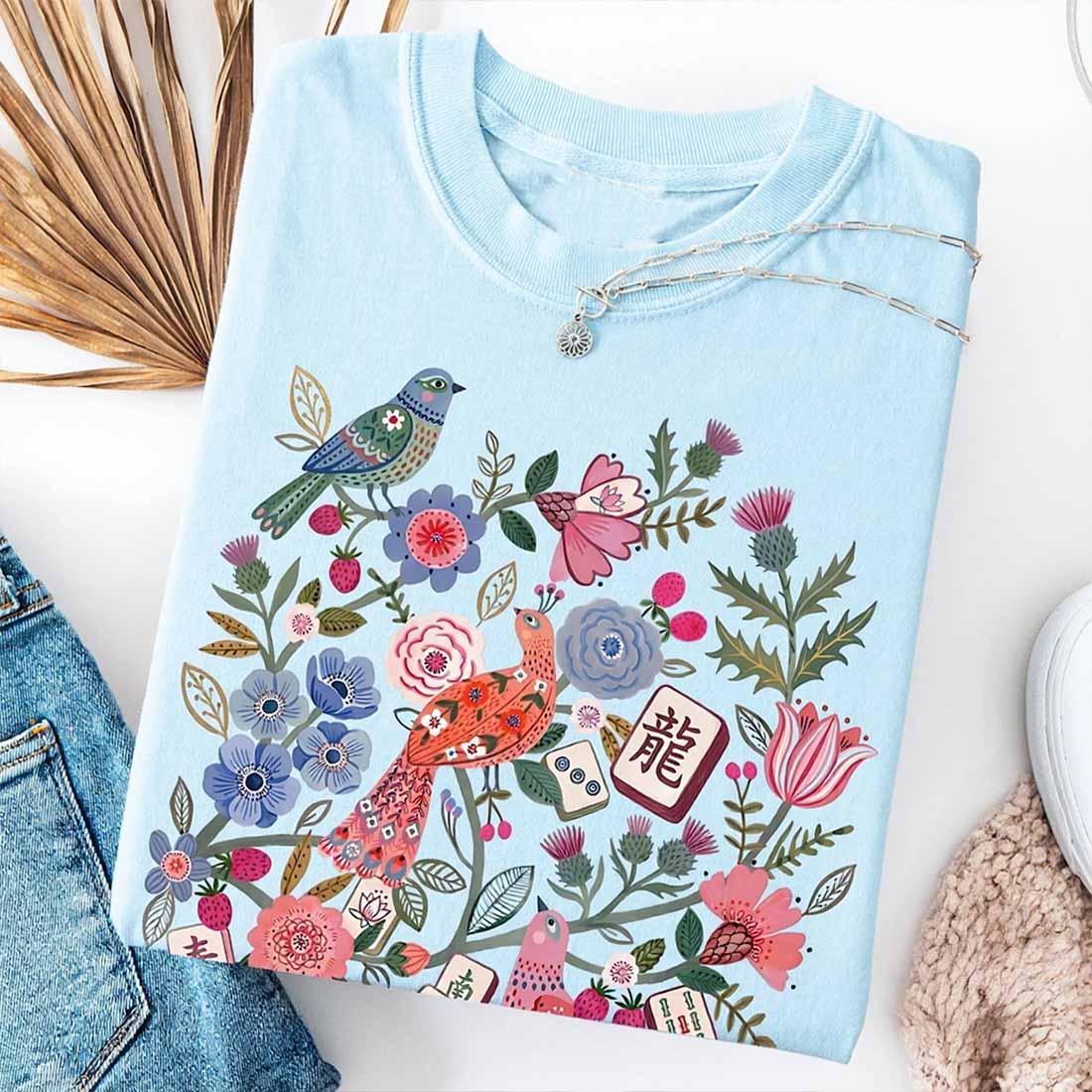 Floral Mahjong Shirt Boho Hidden Tile Tee Crack Dot Bam subtle Tiles Mahj Crew Group Shirt