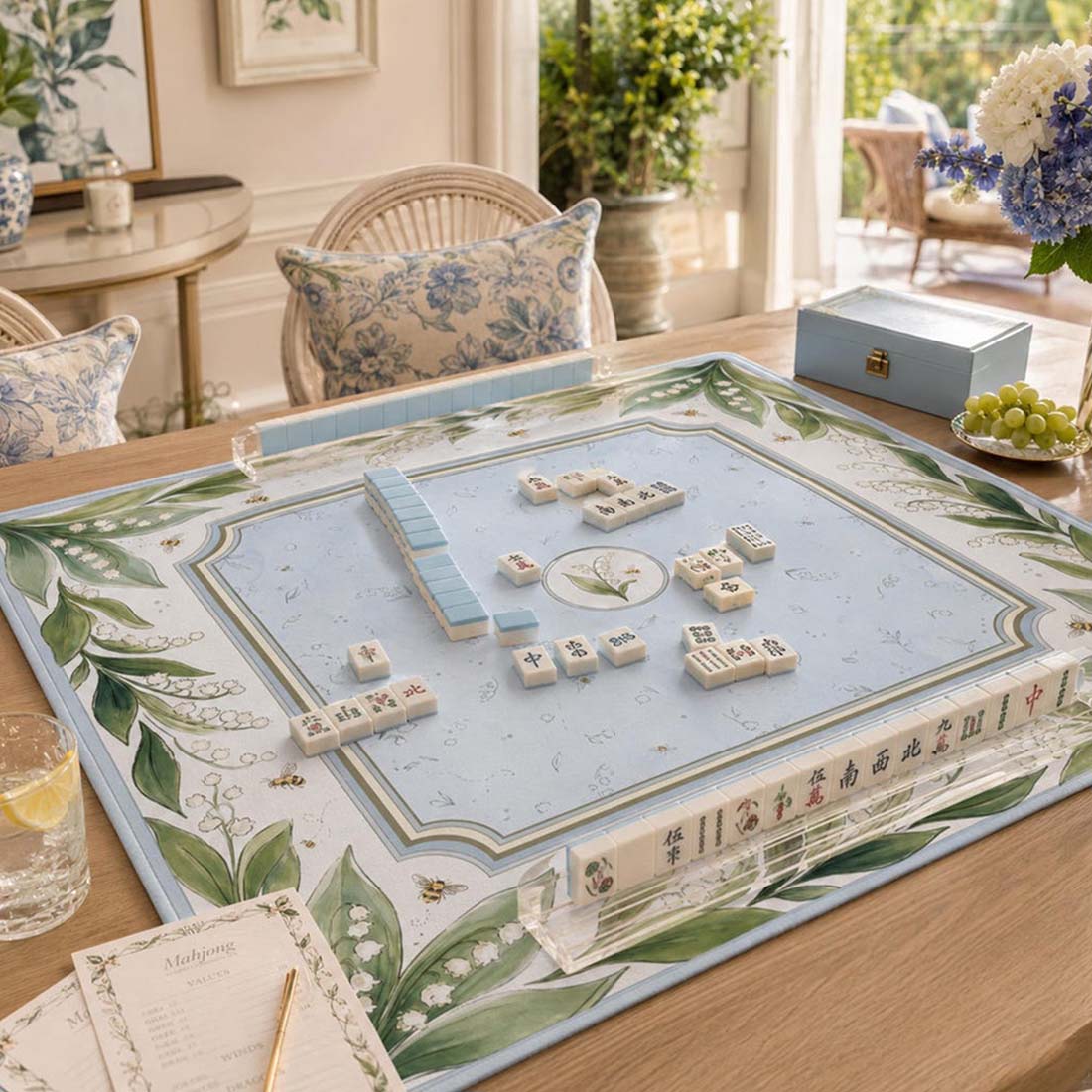 The Lily of the Valley Mahjong Mat Bee & Botanical Floral Mahjong Mat