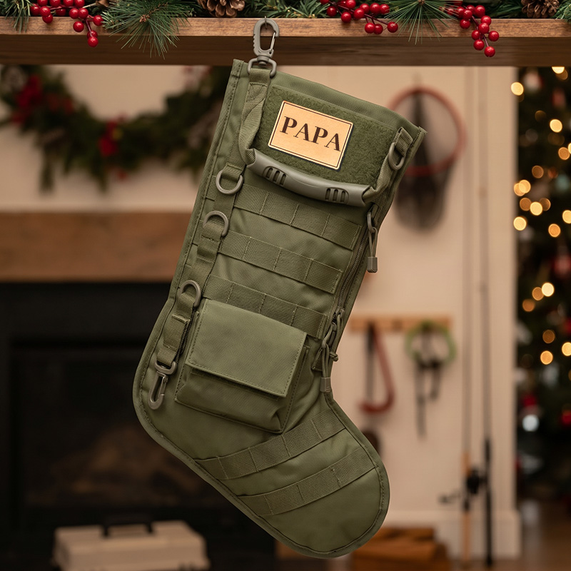 Custom Tactical Christmas Stocking for Papa Christmas Gift for Family The First Responder Military Member Outdoor Lovers