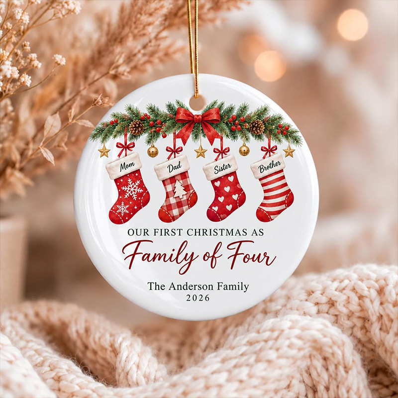Personalized First Family Christmas Ornament Custom Stocking Keepsake with 1-6 Family Names Christmas Decor Holiday Gift