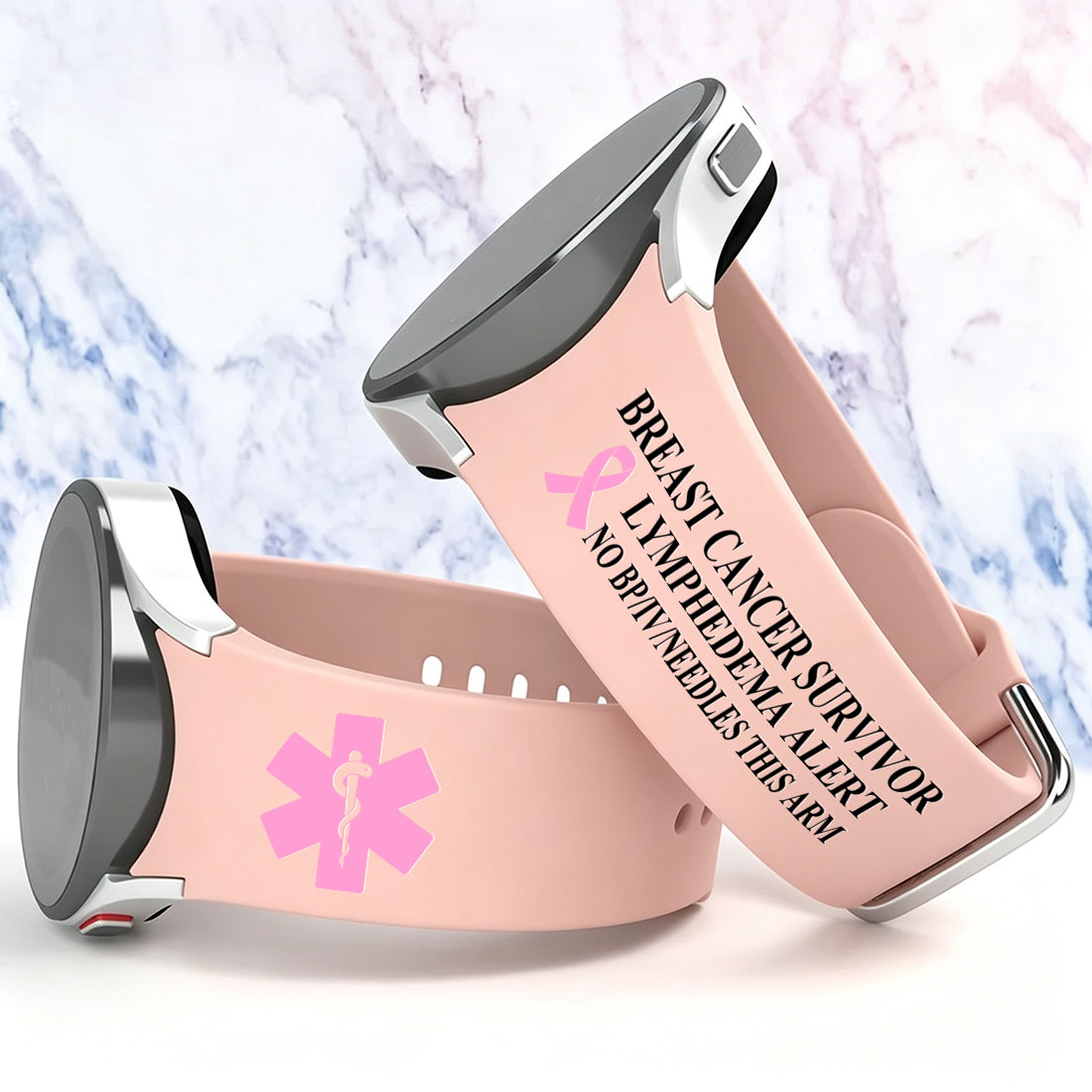 Personalized Emergency Medical Alert Silicone Watch Band for Huawei Samsung Gift for Breast Cancer Diabetes Allergy