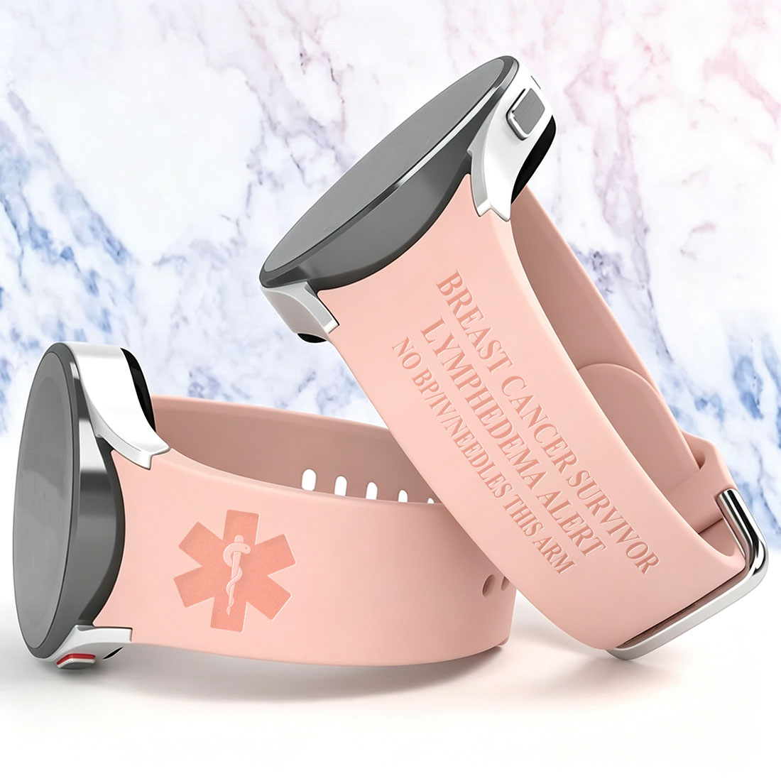 Personalized Emergency Medical Alert Silicone Watch Band for Huawei Samsung Gift for Breast Cancer Diabetes Allergy Autism