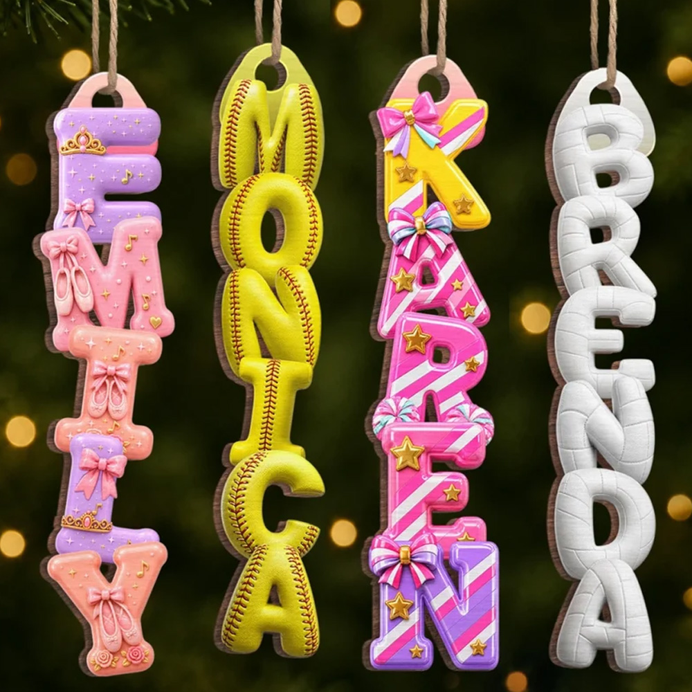 Personalized Name Christmas Ornament Vertical Hanging Letter Decoration Custom Kids Name Gift For Holiday Tree Colorful Xmas Decor Stocking Stuffer