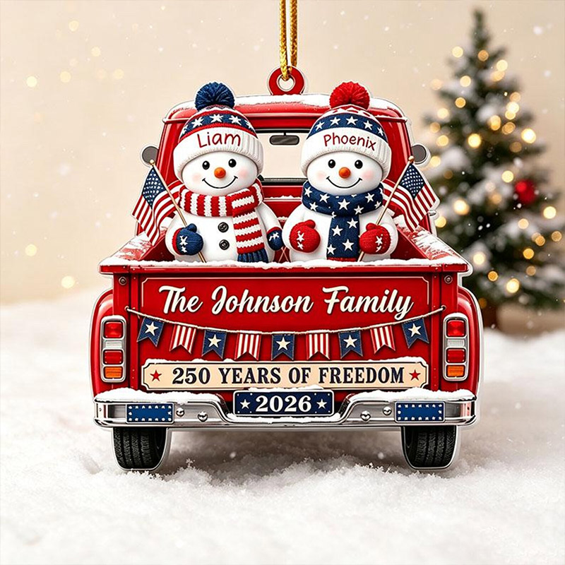 Personalized Family Snowman Christmas Ornament Custom Family Name 250 Years Of Freedom 2026 Christmas Tree Decor Gift For Family