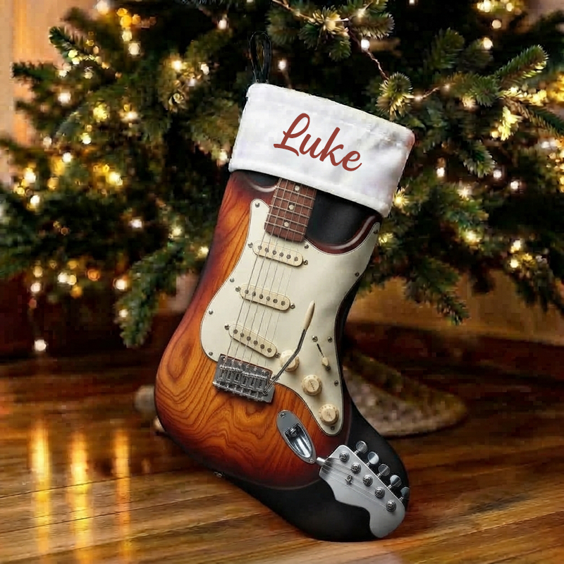 Personalized Studio Headphones Christmas Stocking, Custom Name DJ Over-Ear Headset Print Xmas Stocking with White Sherpa Cuff, Music Lover Christmas Hanging Decor Gift for Musician Producer