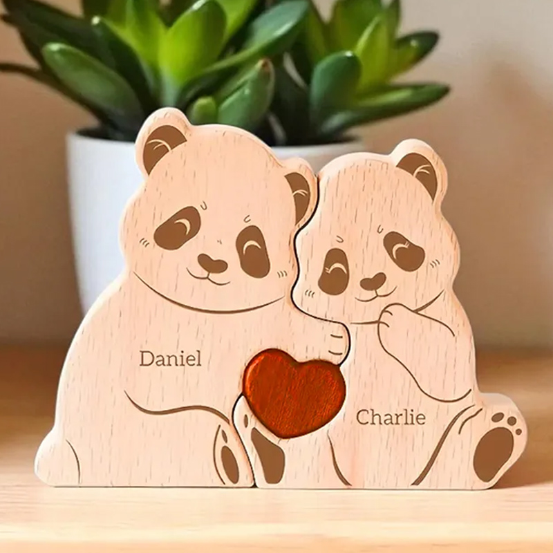 Personalized Wooden Family Puzzle, Mothers Day Gift, Adoption Gift Custom Panda Decor Wooden Keepsake Family Gift