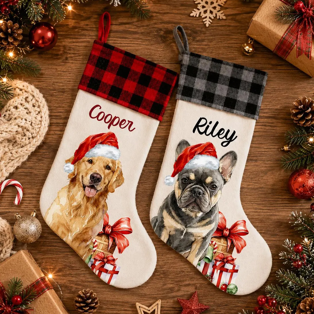 Personalized Pet Christmas Stockings Custom Pet Name Santa Hat Stockings For Dogs Puppy Lovers Family Fireplace Mantel Holiday Decor Xmas Gift