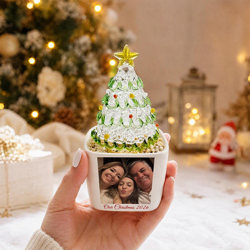 Personalized Stained Glass Christmas Tree Pot Christmas Gift for Grandparents Custom Family Photo Keepsake 2026