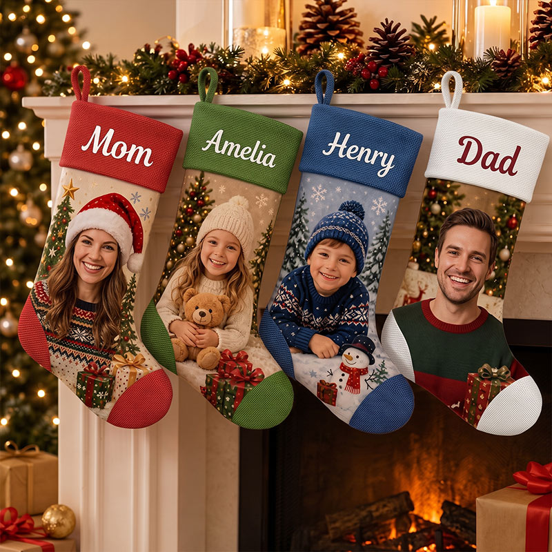 Personalized Photo Christmas Stocking Family Holiday Stocking with Name and Photo Custom Monogram Stocking Christmas Gift for Family Holiday Decor