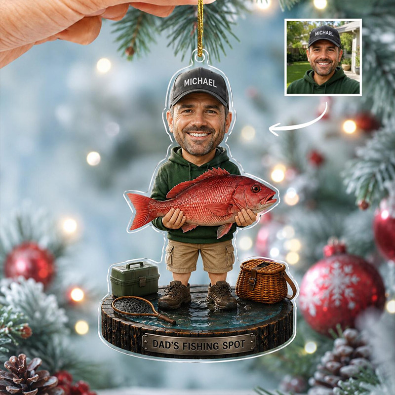 Personalized Dad's Fishing Spot Ornament Custom 2D Fisherman Christmas Ornament Fishing Dad Gift Fish Ornament Gift for Fisherman