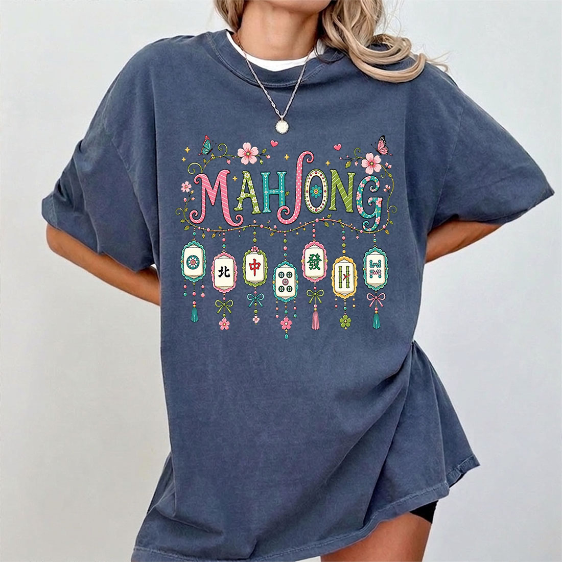 Mahjong T-shirt Mahjong Social Club Tee Floral Mahjong Game Graphic Top Mahj Girl Group Outfit Mahjong Clothing