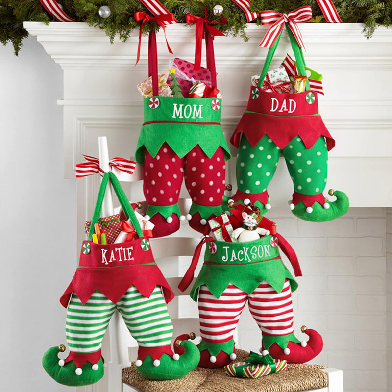 Personalized Christmas Stocking with Name Embroidered Elf Pants Stocking Holiday Stocking Monogram Family Stockings Gifts Christmas Decor 