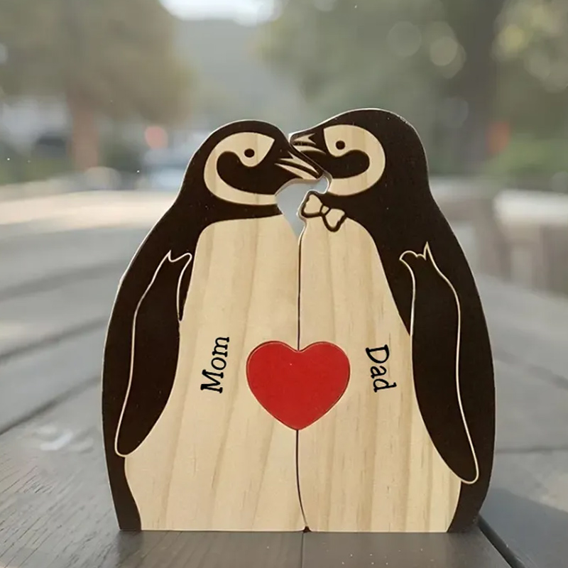 Personalized Wooden Penguin Family Puzzle Wooden Puzzle Gift,Desk Decor