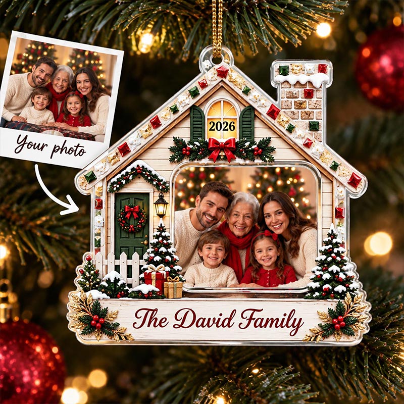 Personalized Family Photo Christmas Ornament 2026 Custom Family Name Acrylic Ornament Grandma Parents Grandkids Keepsake Christmas Gift