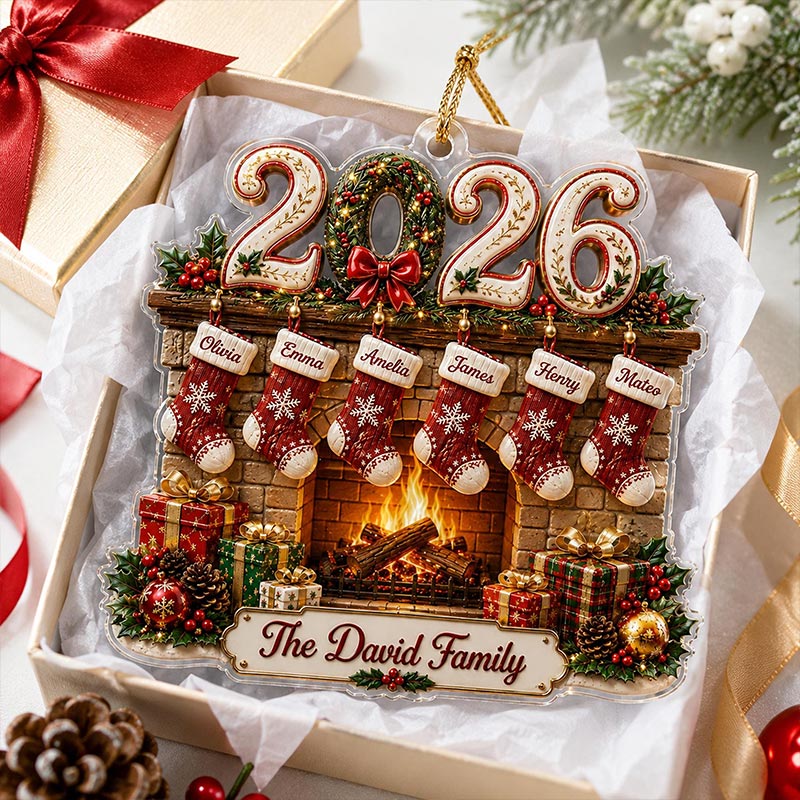Personalized Family Christmas Acrylic Ornament 2026 Custom Family Name Fireplace Ornament 2D Stocking Ornament Christmas Gift