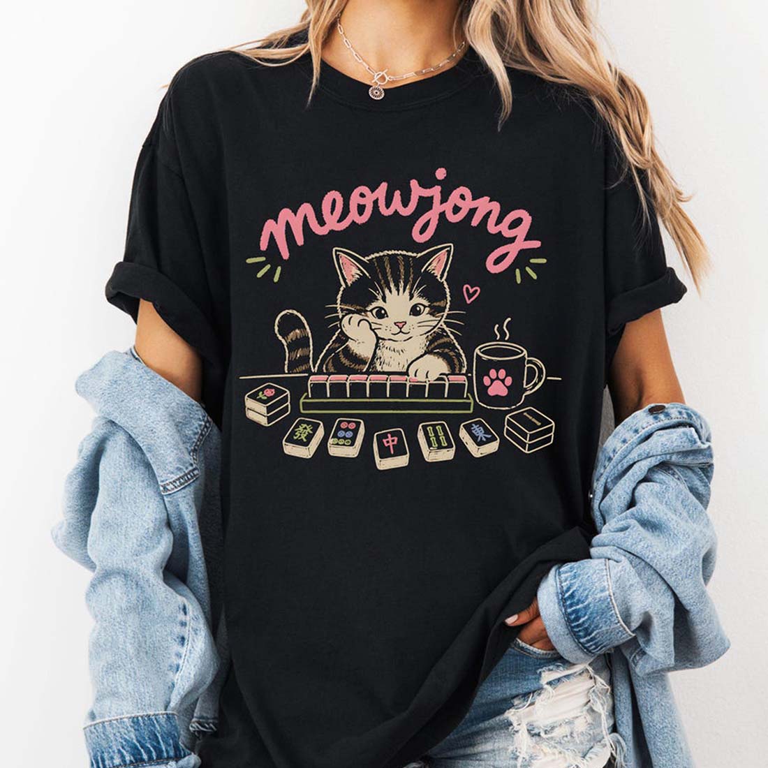 Cute Mahjong Cat Shirt Mahjong Lover Gift Cat Lover Tee Funny Mah Jongg Shirt