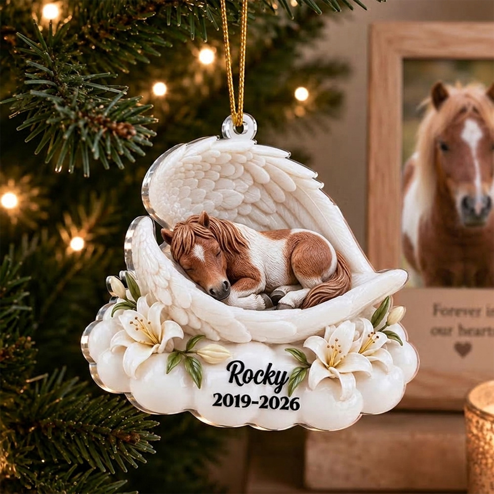 Personalized 3D-Effect Artwork Pet Photo Angel Wings Acrylic Ornament with Name and Year Memorial Sympathy Gift for Pet Owners