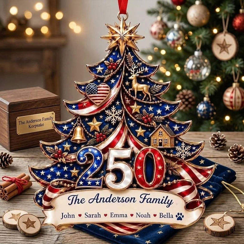 Personalized America Anniversary Ornament 1776-2026 Custom Family Name USA Flag 2D Acrylic Christmas Tree Decor Patriotic Keepsake Gift