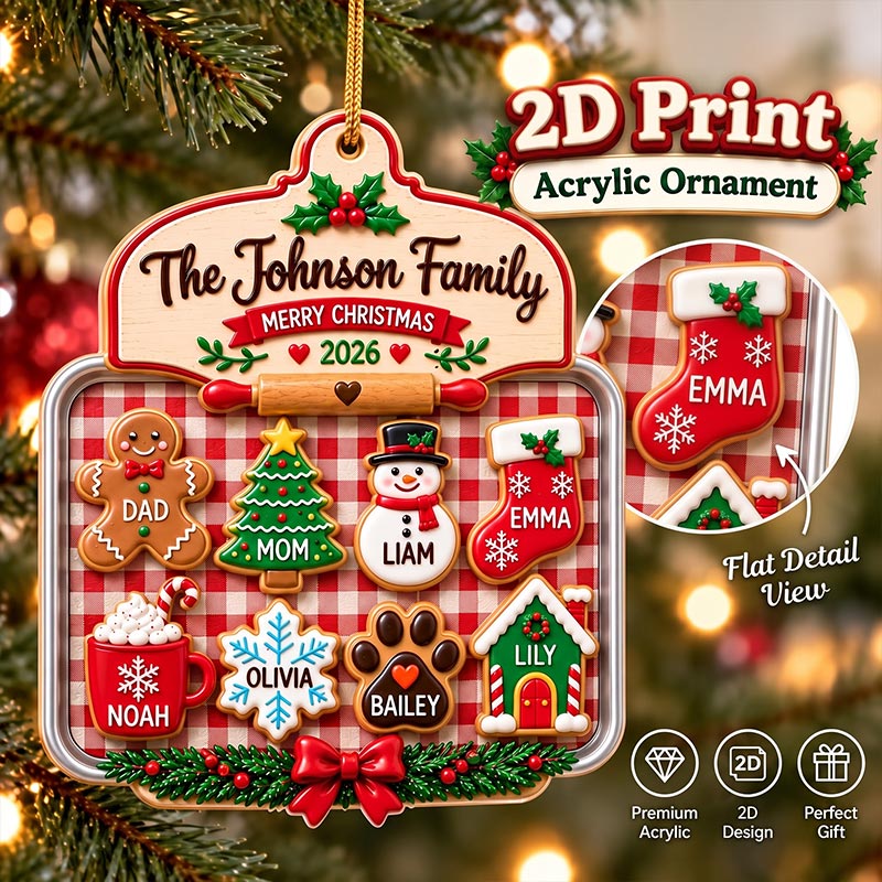 Personalized Family Christmas Ornament 2026 2D Relief Acrylic Ornament Custom Family Name Ornament Christmas Cookie Family Keepsake Gift