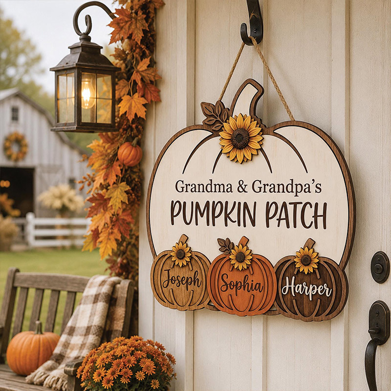 Personalized Grandma Grandpa's Pumpkin Patch Door Hanger Fall Season Decor Fall Pumpkin Patch Sign Grandma Thanksgiving Decor Pumpkin Kid
