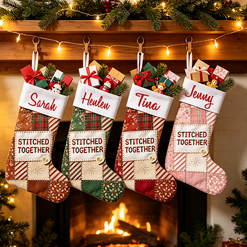 Personalized Sewing Themed Christmas Stocking, Sewn With Love Custom Name Xmas Stocking
