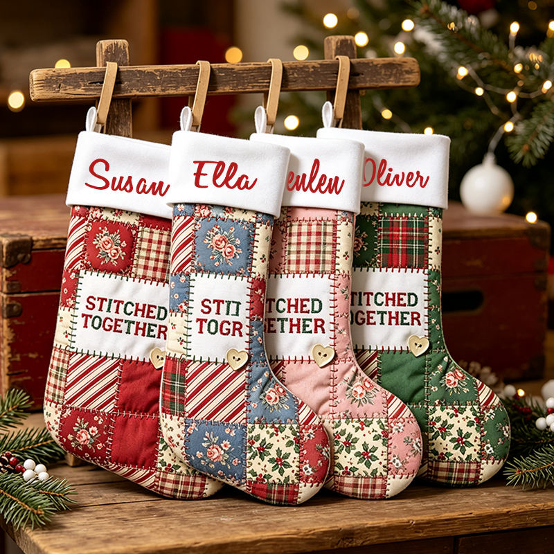 Personalized Sewing Themed Christmas Stocking, Sewn With Love Custom Name Xmas Stocking