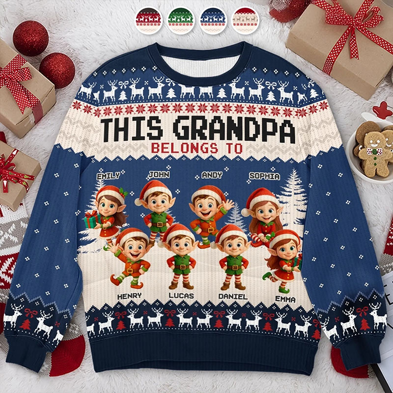 Personalized Unisex Ugly Sweatshirt Custom Christmas Birthday Gifts For Grandpa Grandma Mom Proud Grandpa Of The Cutest Elves In Town