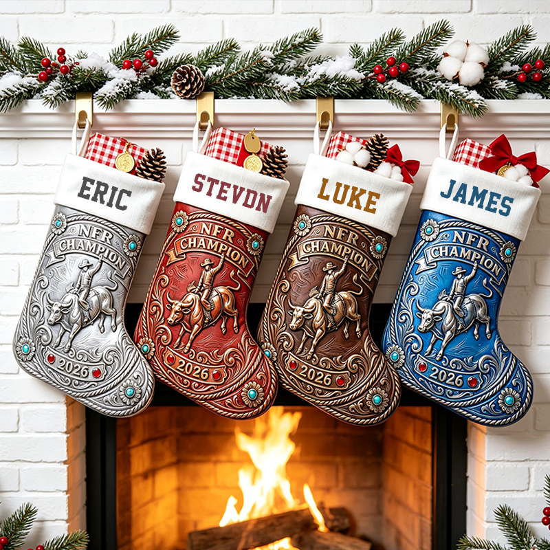 Personalized Name Western Cowboy Boot Christmas Stocking | NFR Rodeo Holiday Decor
