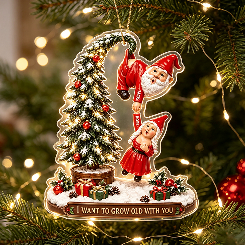 Personalized Funny Old Santa Couple Ornament - Personalized Gifts For Couple Christmas Ornamen