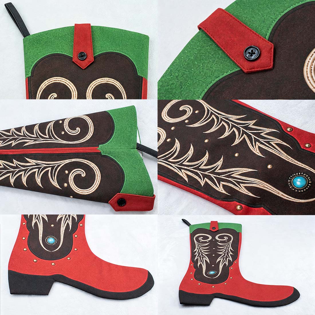 Cowboy Boot Christmas Stocking Faux Suede Printed Western Holiday Decor