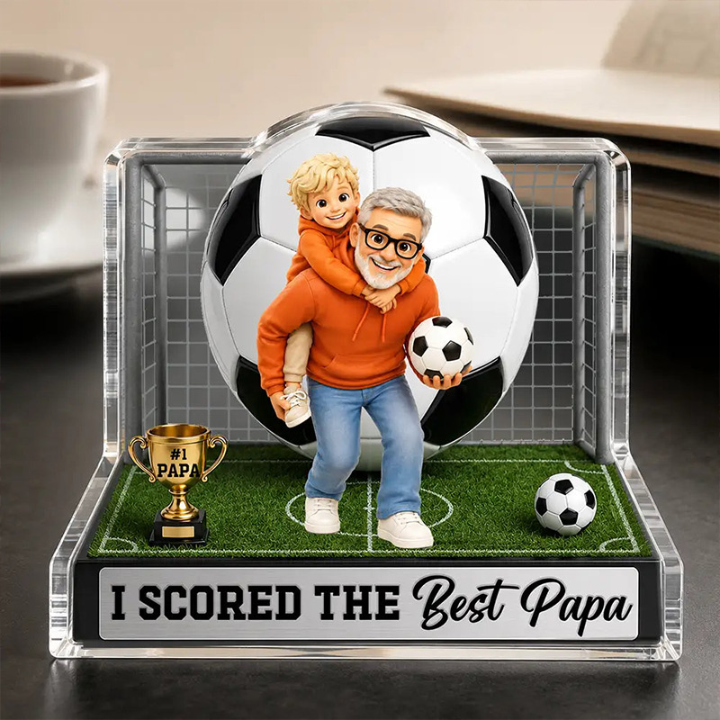 Personalized Photo Toybox Figure We Scored The Best Dad  Custom Shaped Acrylic Plaque Gift for Dad Soccer Lover Gifts