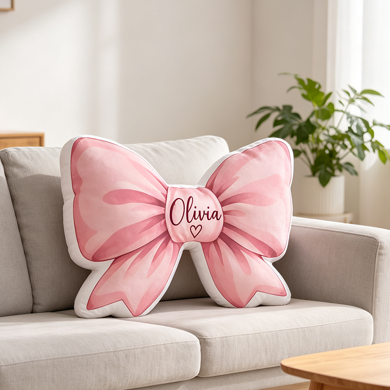 Personalized Bow Pillow, Custom Name Pink Bow Shaped Pillow, Girls Room Decor, Personalized Kids Gift, Nursery Bedroom Decor