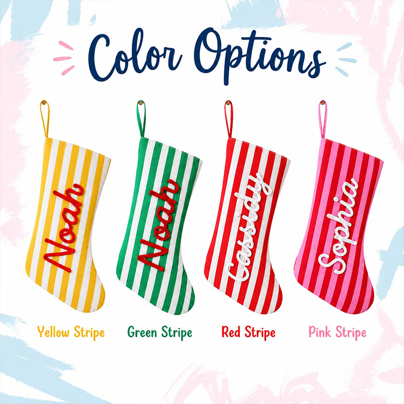 Personalized Christmas Stocking Custom Family Name Xmas Sock Striped Holiday Stocking Family Christmas Gift Boys Girls Stocking